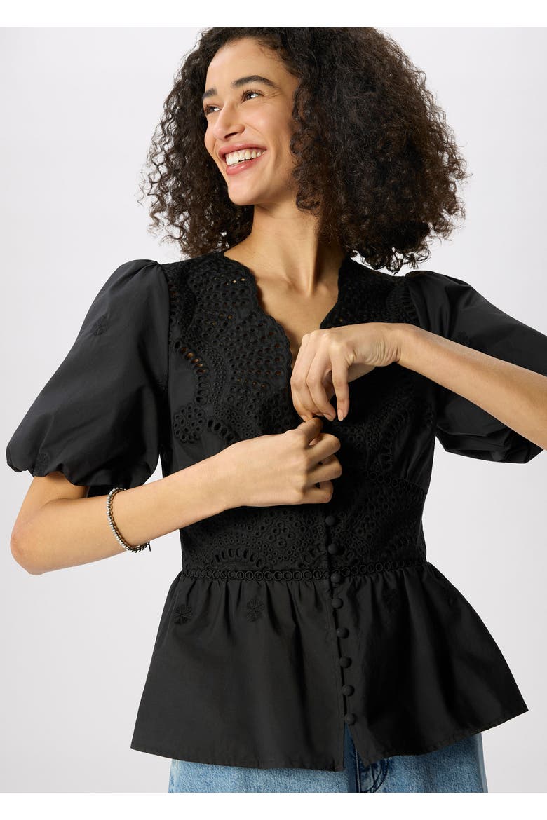 100% Cotton V-Neck Blouse, Main, color, Black