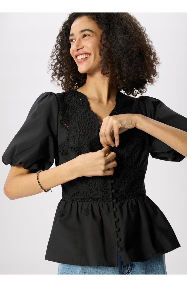 Whistles 100% Cotton V-Neck Blouse, Main, color, Black