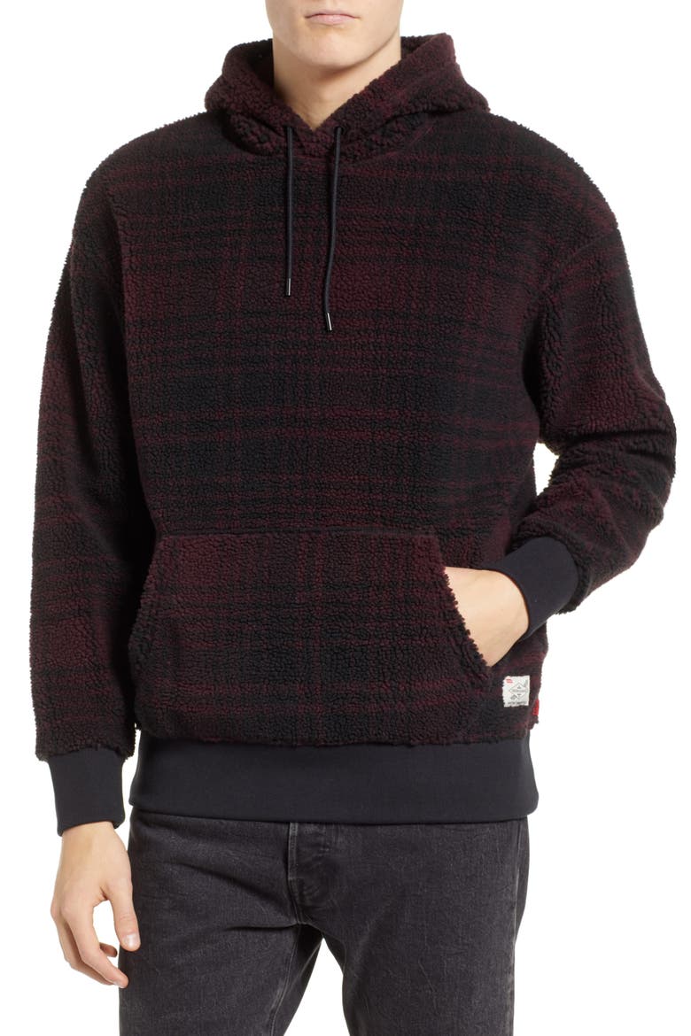 Levi's® x Justin Timberlake Faux Shearling Hooded Sweatshirt, Main, color, SERVAL MULLED WINE