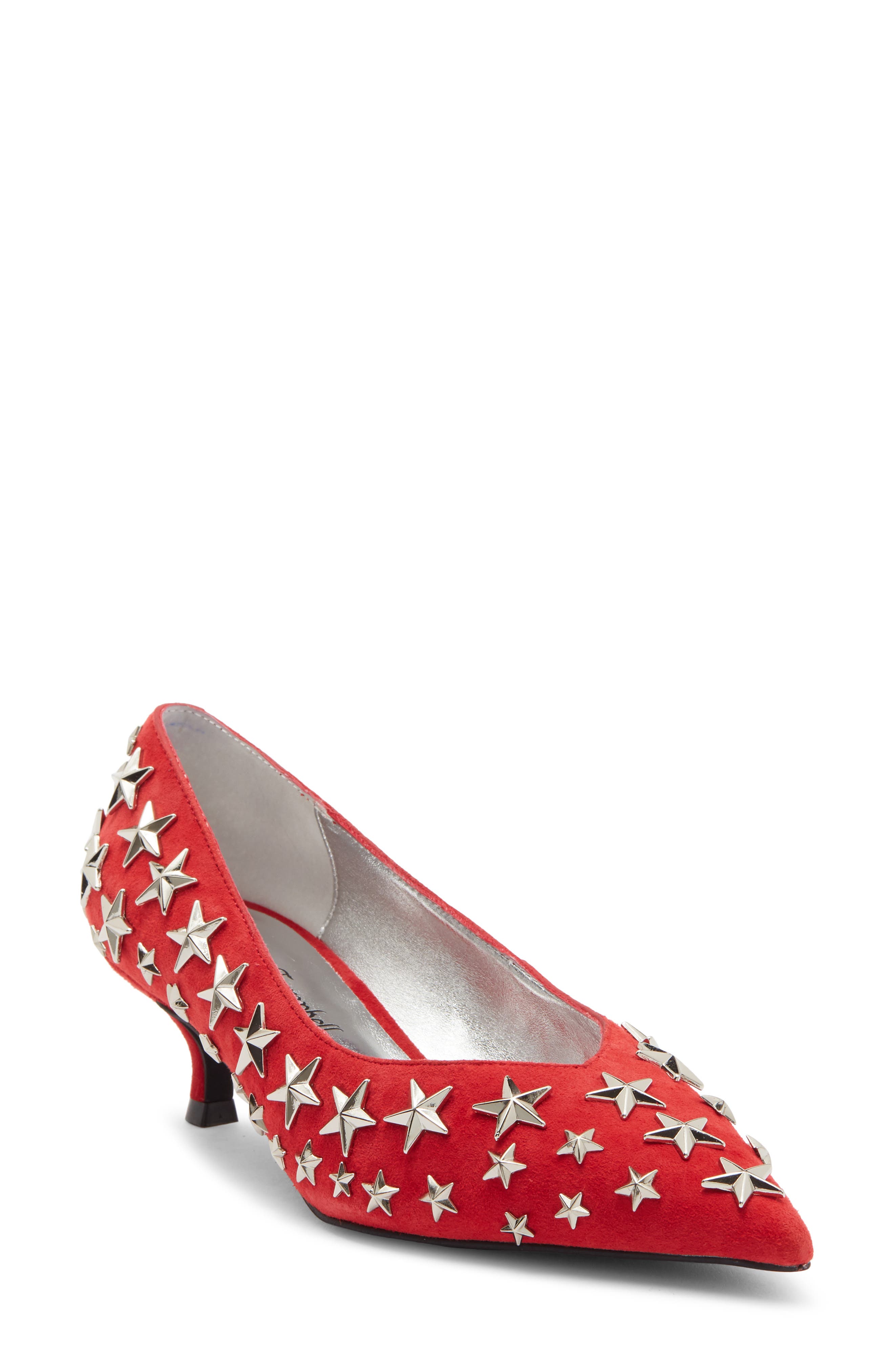 Starpower Studded Pump, Main, color, RED SUEDE SILVER