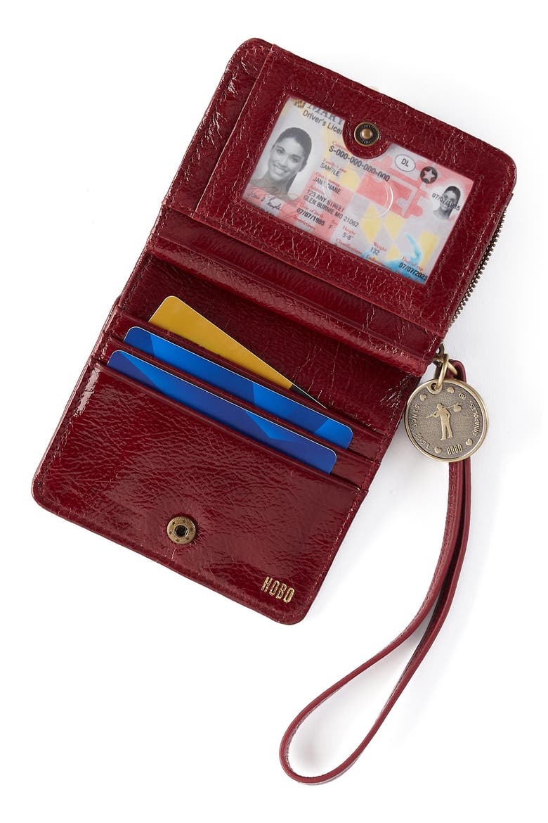 Coin Leather Wristlet Wallet, Alternate, color, GARNET GLOSS
