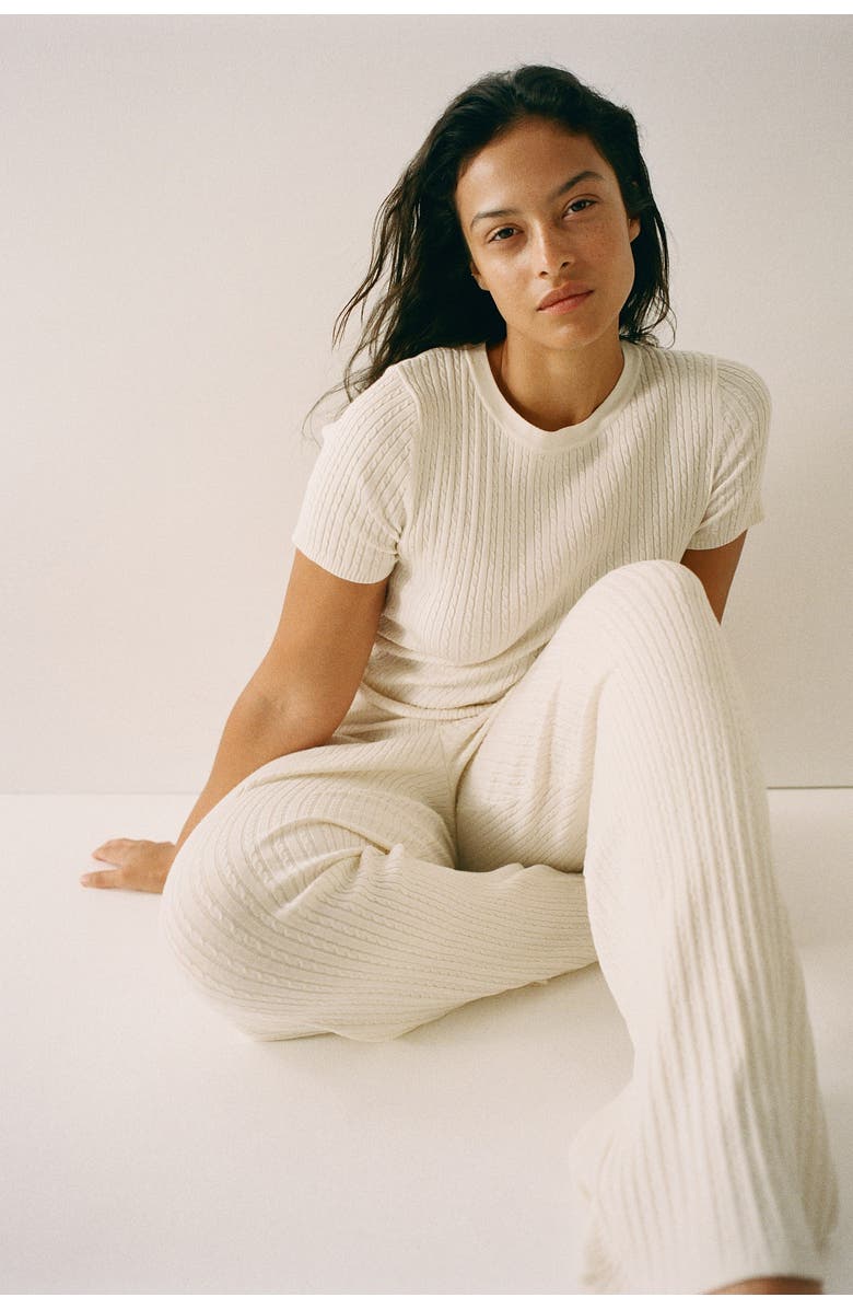 H&M Cable-knit Trousers, Alternate, color, Cream