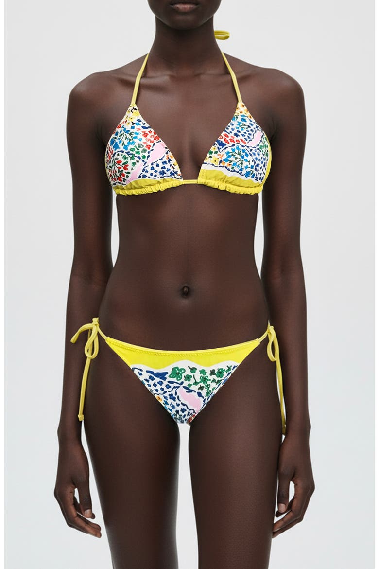 Yellow Garden Reversible Triangle Bikini Top, Alternate, color, Yellow