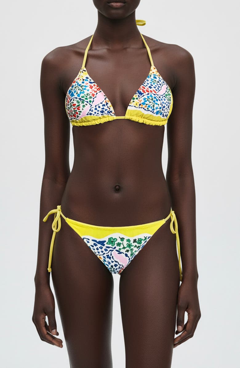 Jessie Zhao New York Yellow Garden Reversible Triangle Bikini Top, Alternate, color, Yellow