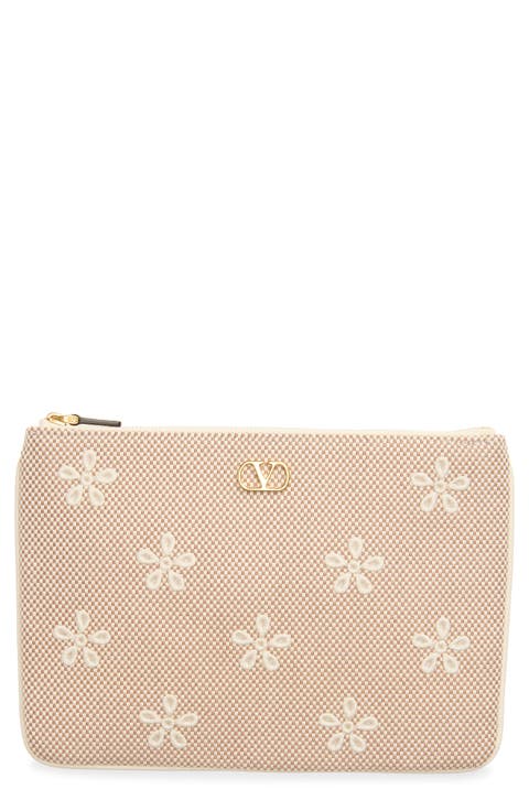 VLOGO Signature Medium Floral Embroidered Flat Pouch