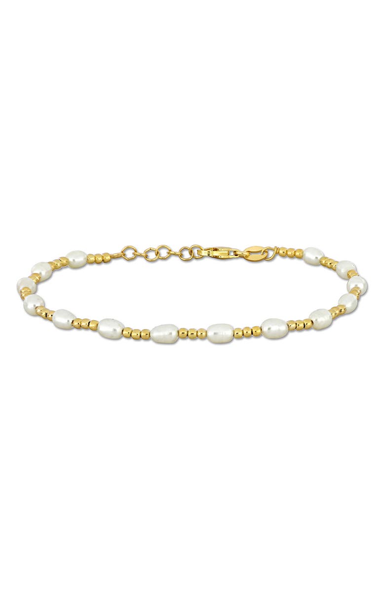 DELMAR 18K Gold Plated Sterling Silver 3.5–4mm Cultured Freshwater Pearl Beaded Bracelet, Main, color, 