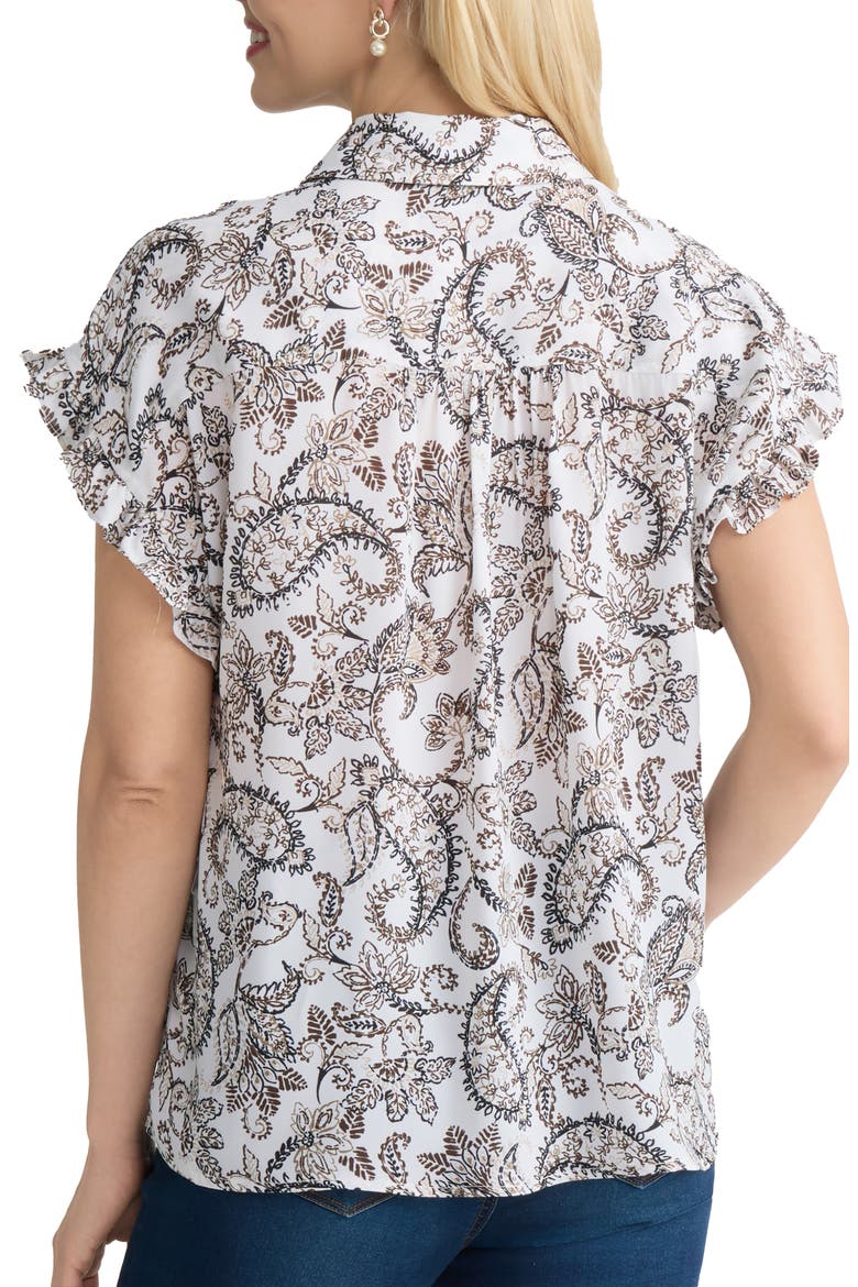 Print Ruffle Sleeve Shirt, Alternate, color, WHITE SAND MULTI