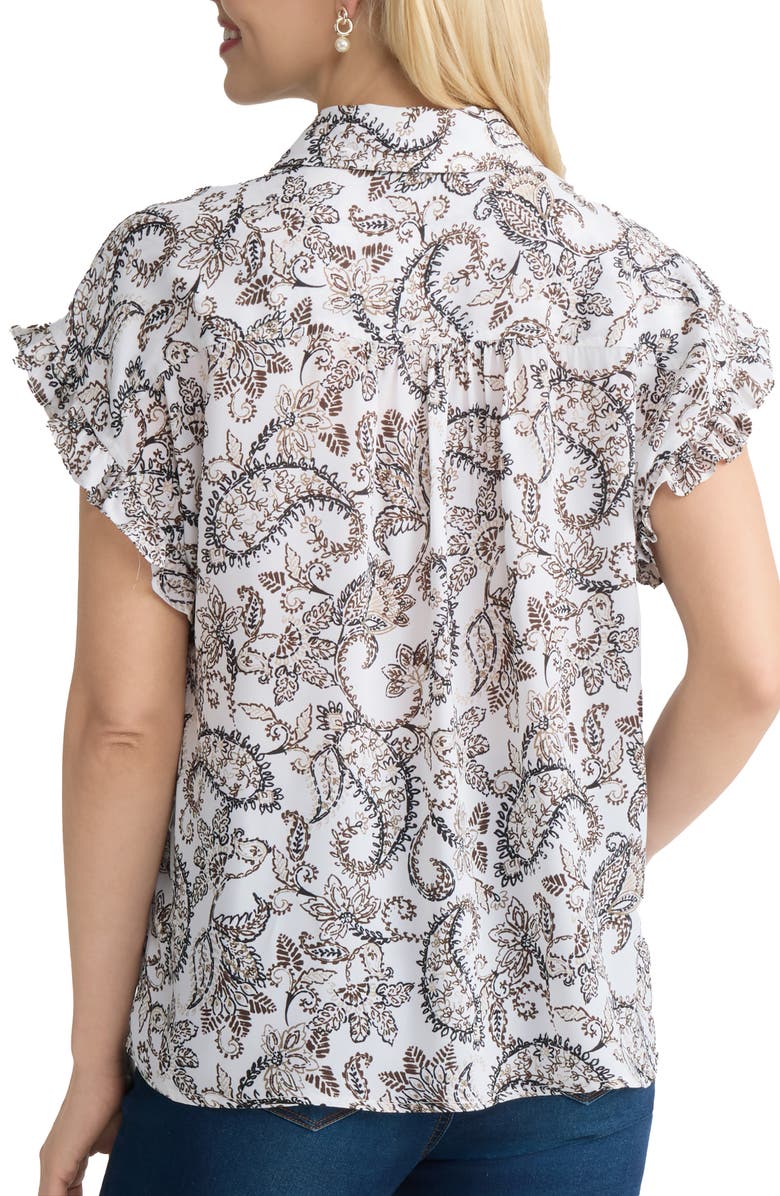 Jones New York Print Ruffle Sleeve Shirt, Alternate, color, White Sand Multi