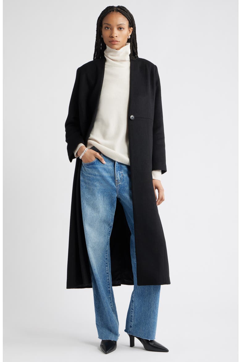 One-Button Long Coat, Main, color, BLACK