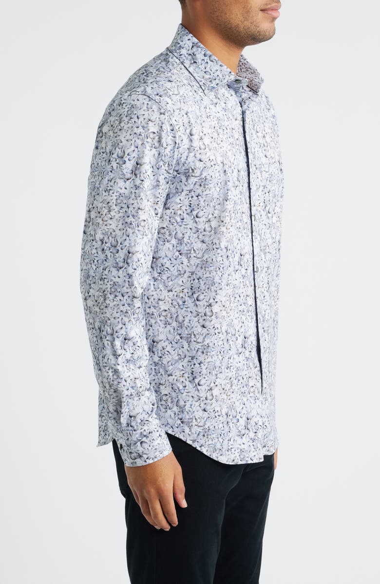 Bugatchi Jimmy OoohCotton<sup>®</sup> Floral Button-Up Shirt, Alternate, color, Platinum