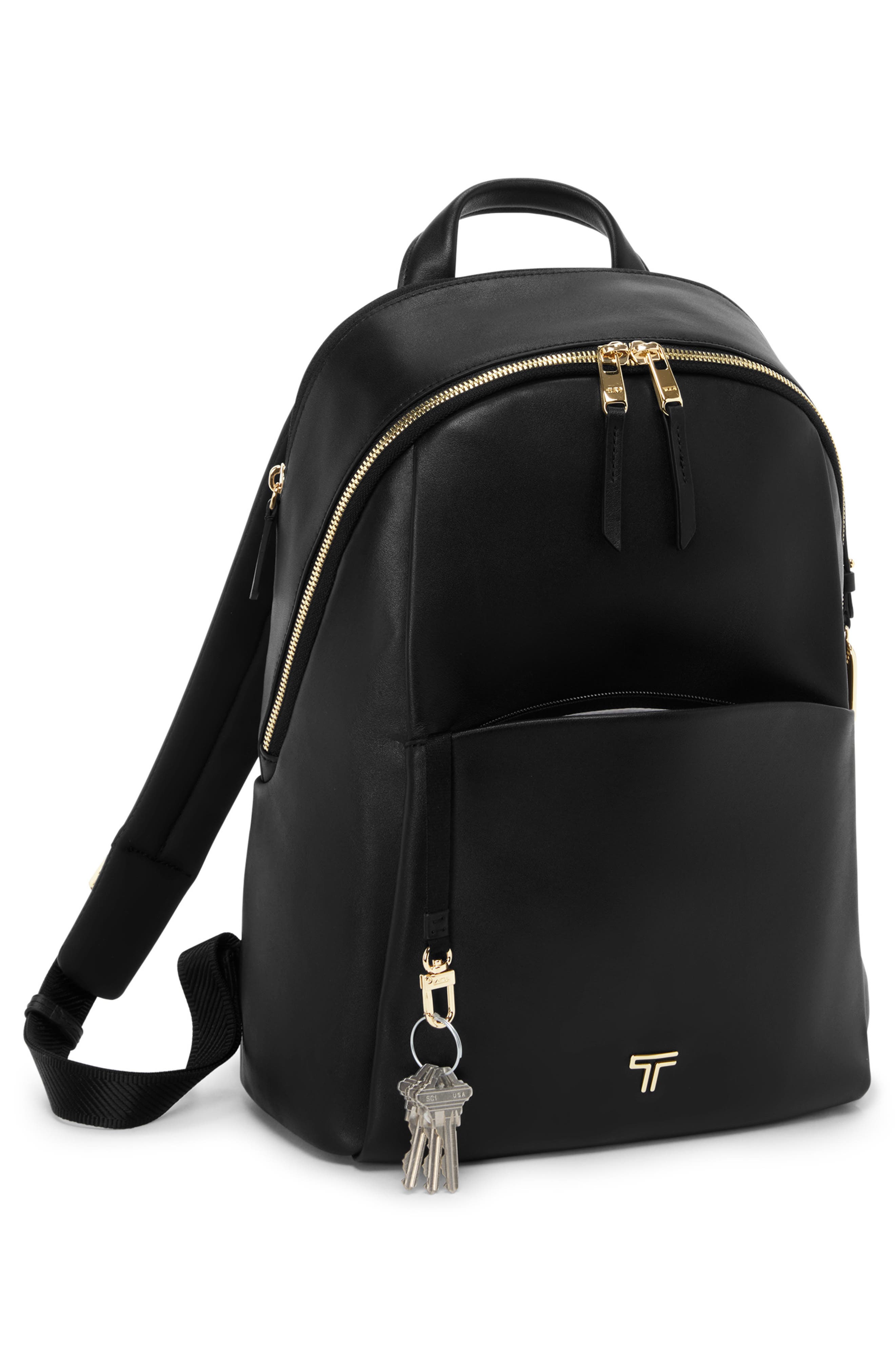 Voyageur Raina Medium Leather Backpack, Alternate, color, BLACK/ LIGHT GOLD