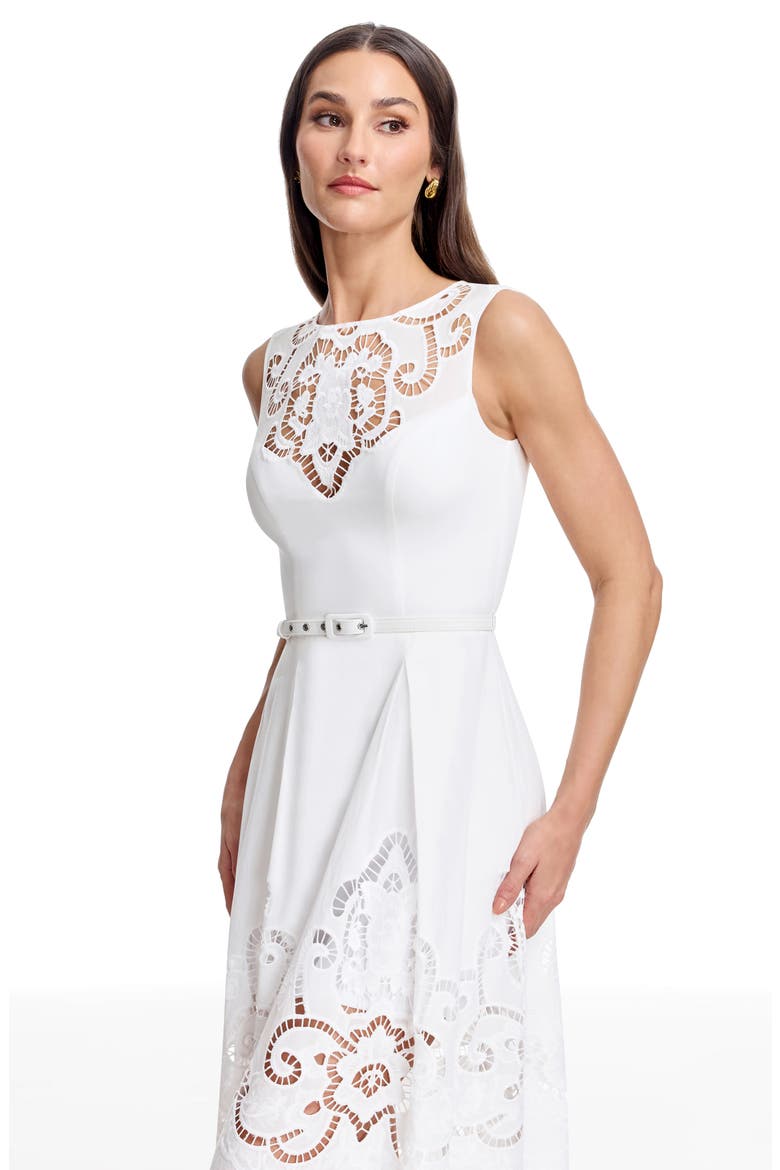Colton Cutwork Detail Cotton Cocktail Midi Dress, Alternate, color, WHITE