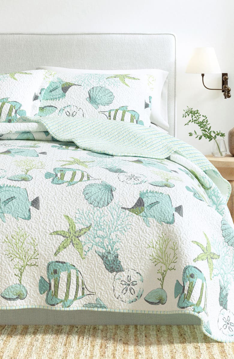 Woven & Weft Coastal Fish Quilt Set, Alternate, color, Fish Coral