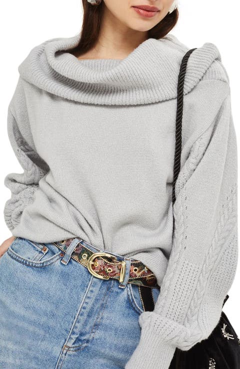 Cable Sleeve Cowl Neck Sweater