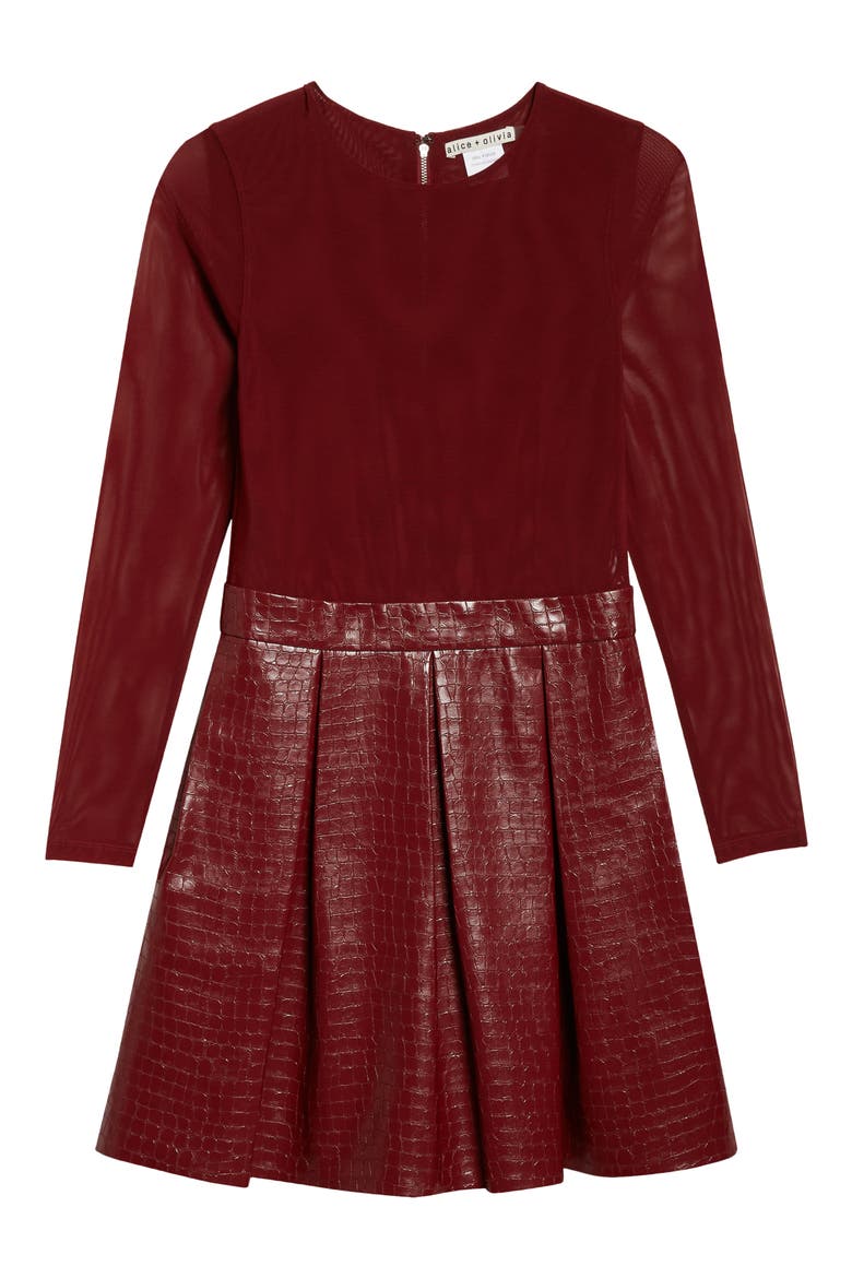 Chara Long Sleeve Faux Leather Party Dress, Alternate, color, OXBLOOD