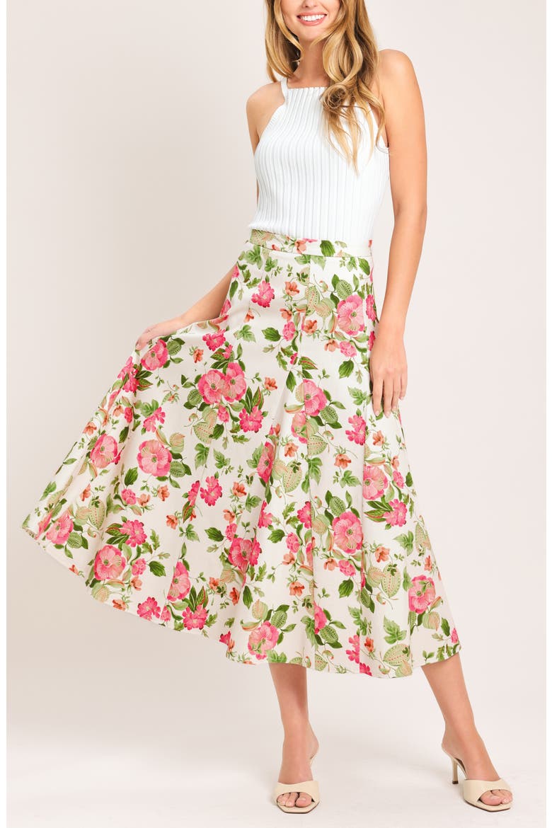 Floral Cotton Twill Midi Skirt, Alternate, color, IVORY