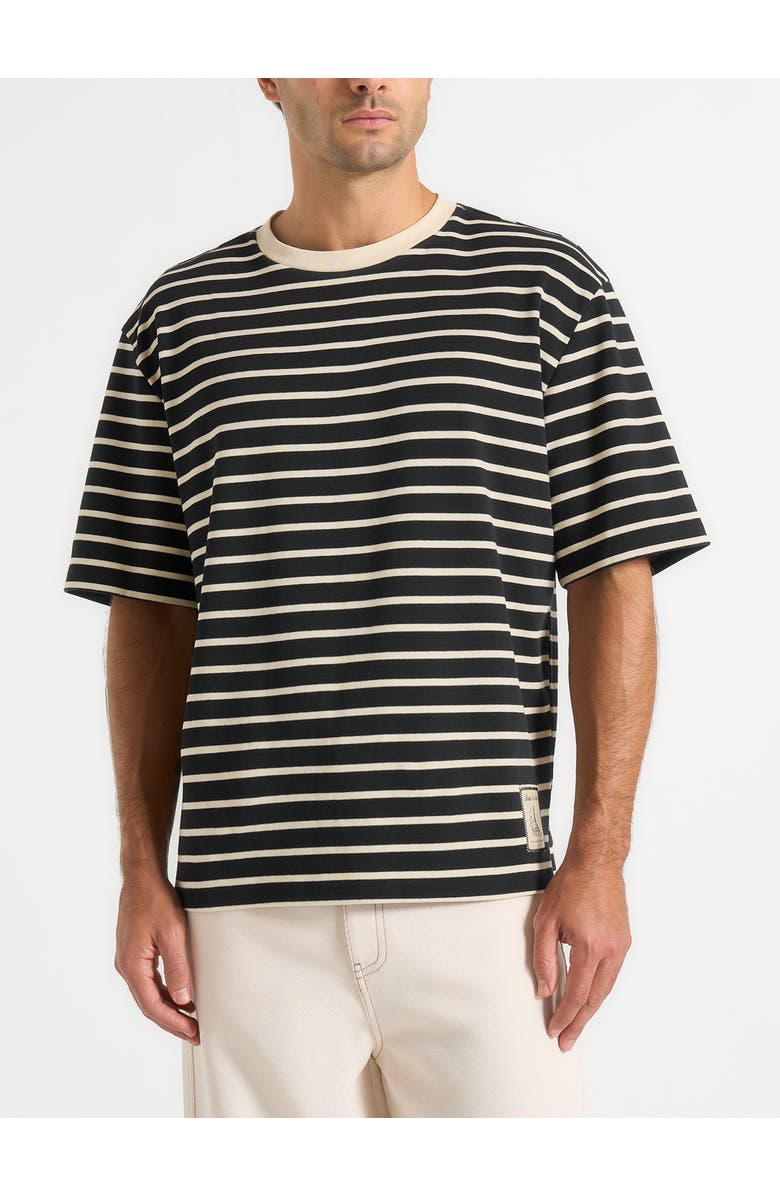 Manière De Voir Riley Unisex Striped Relaxed Fit Cotton T-Shirt, Alternate, color, Black/Cream