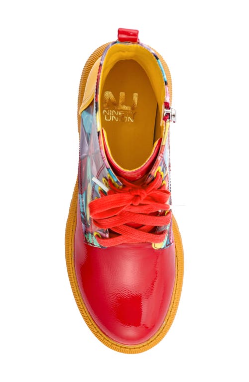 Ninety Union Freeway Lug Sole Combat Boot In Red Multi