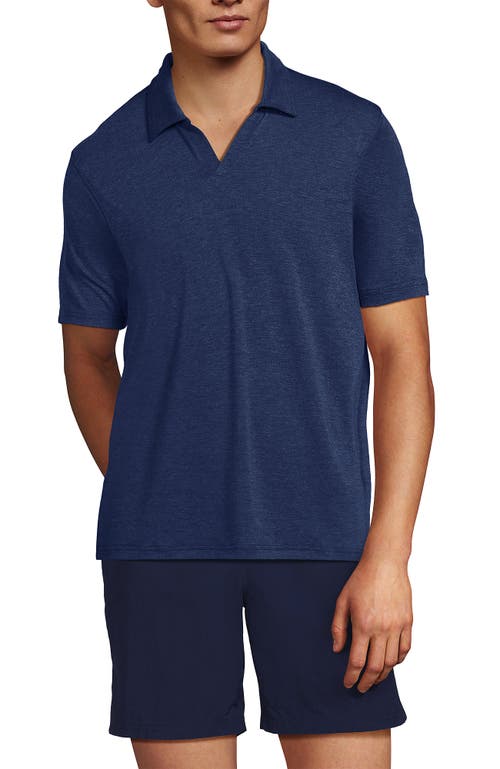 Lands' End Upf 50 Short Sleeve Johnny Collar Polo Rash Guard Shirt
