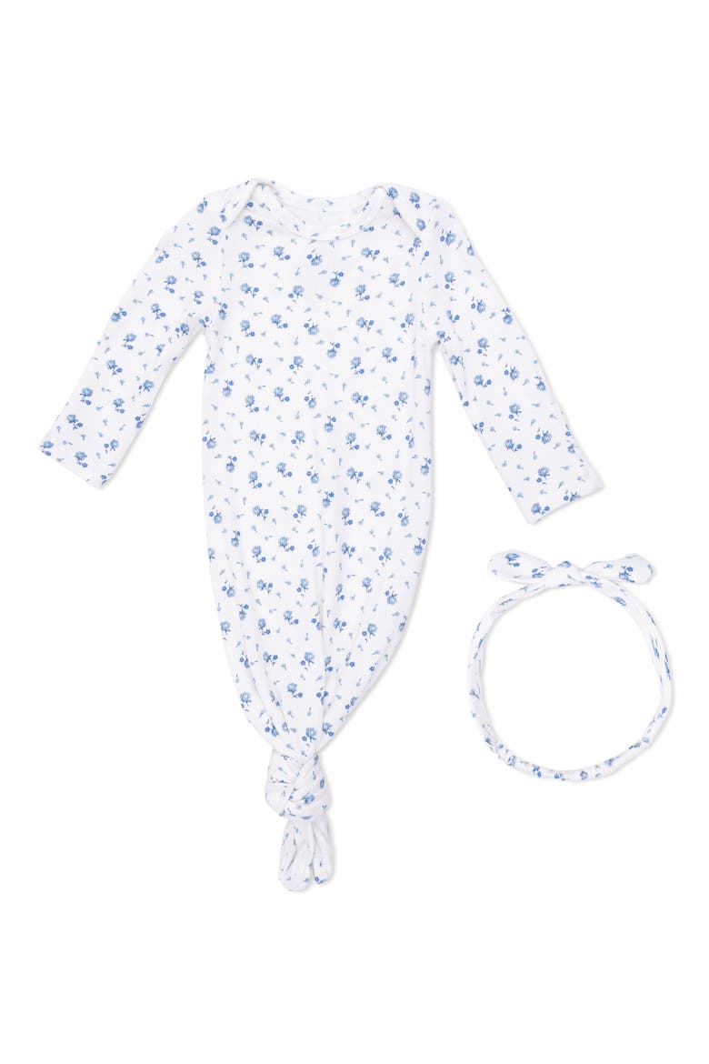 Joli Rosette Footed Gown & Headband Set, Main, color, OFF WHITE BLUE