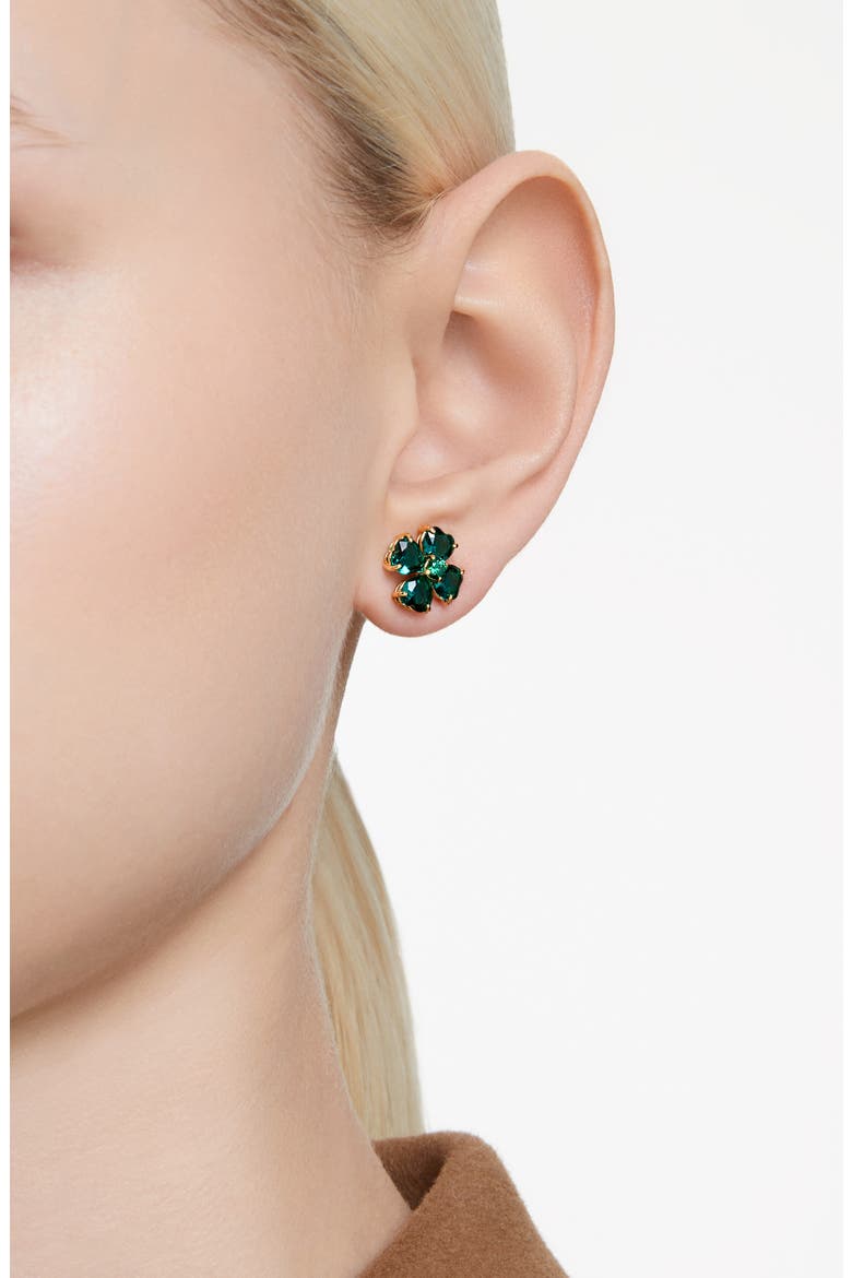 Idyllia Mixed Cut Crystal Clover Stud Earrings, Alternate, color, GREEN