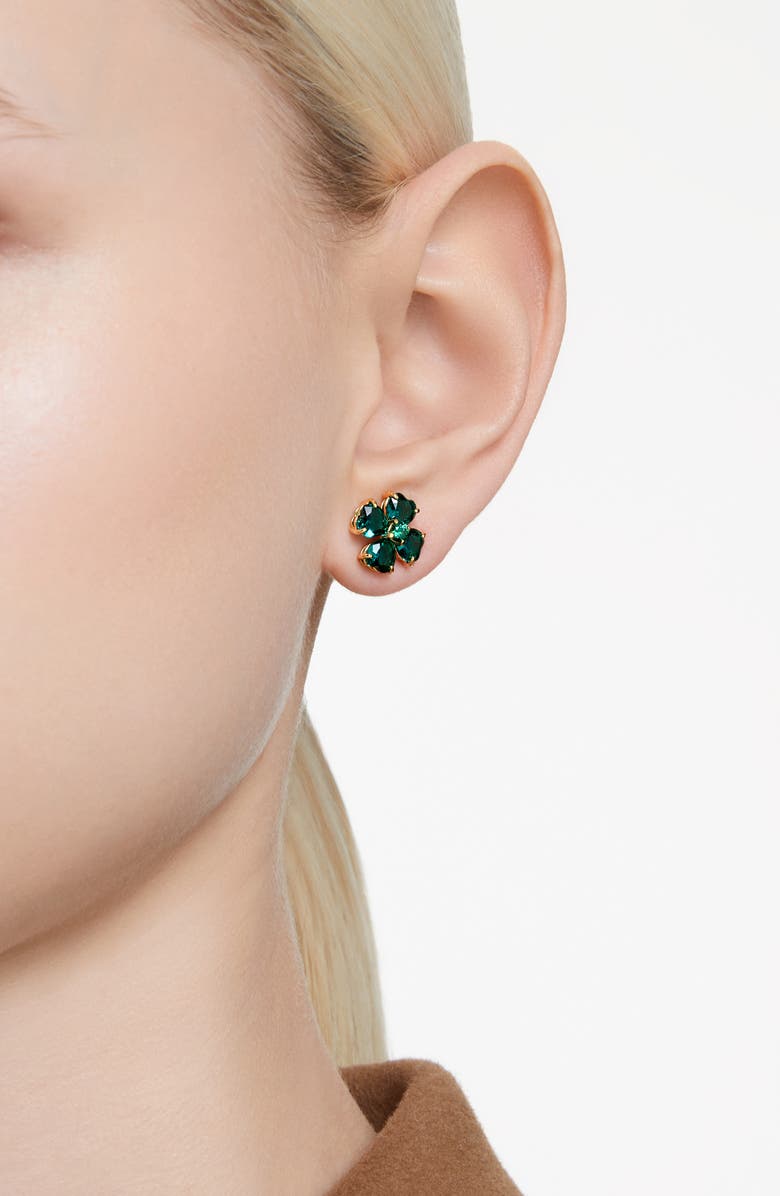 Swarovski Idyllia Mixed Cut Crystal Clover Stud Earrings, Alternate, color, Green