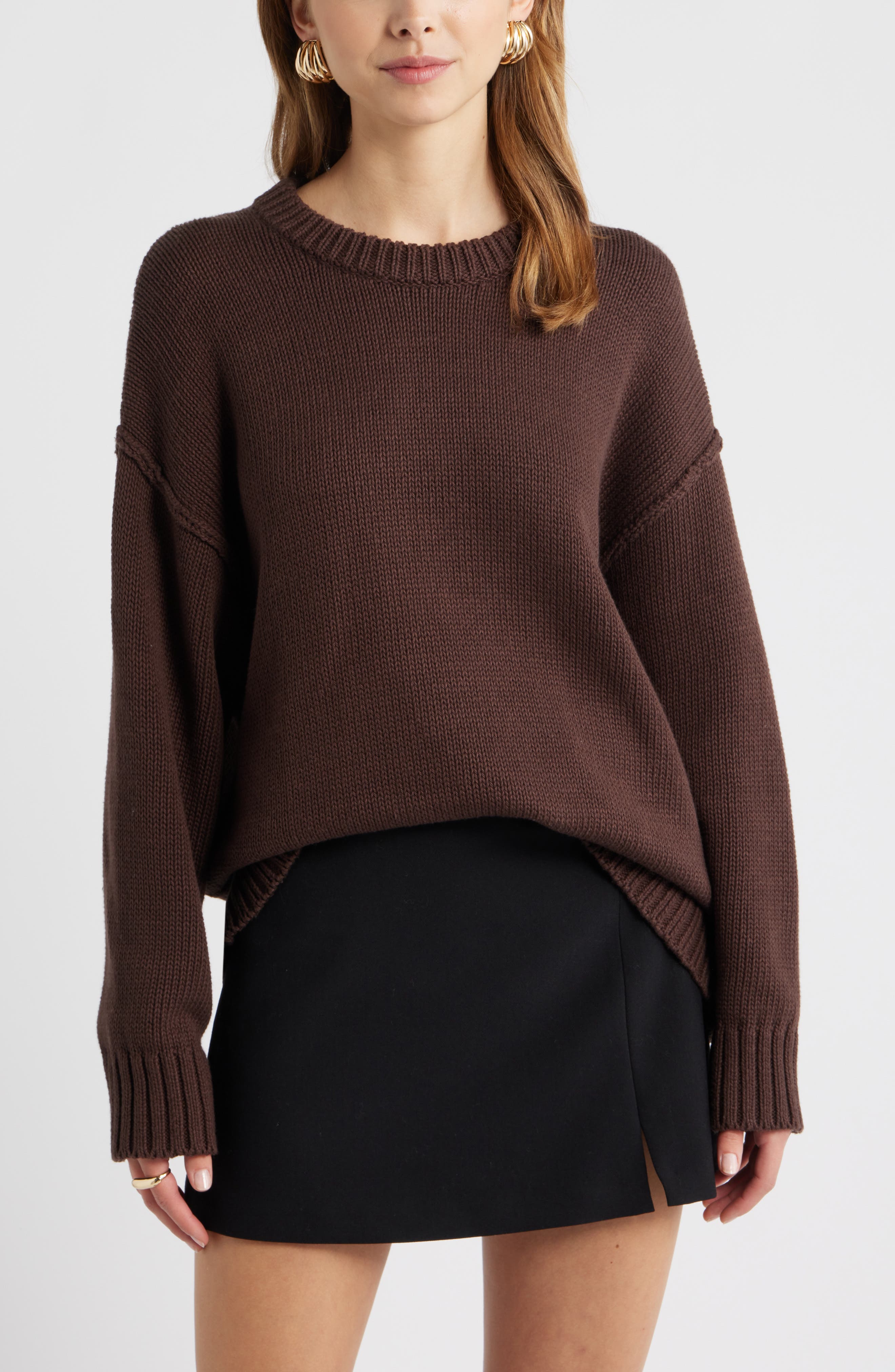 Open Edit Oversize Crewneck Cotton Sweater