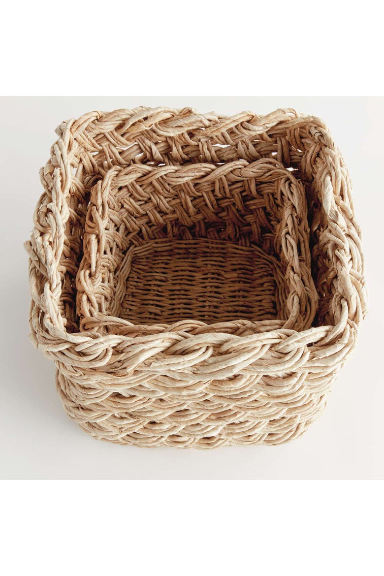 Abaca French Braid Storage Baskets Square Set Of 2, Alternate, color, Beige