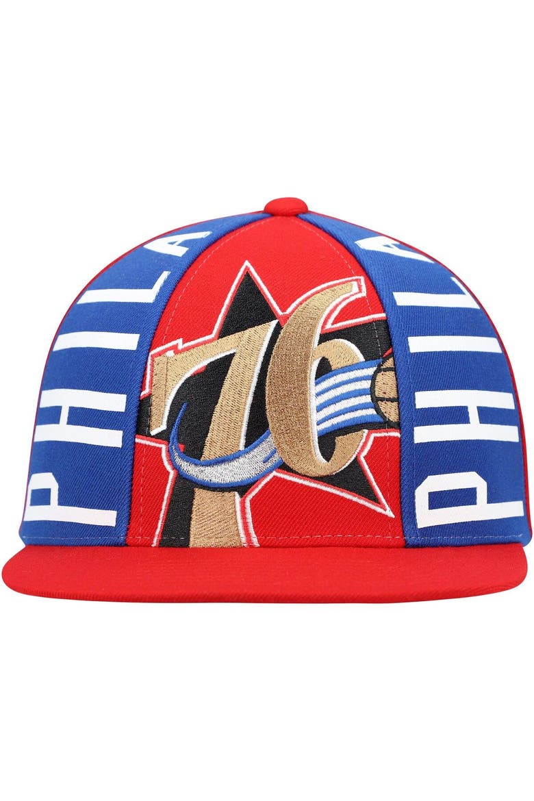 Men's Mitchell & Ness Red Philadelphia 76ers Hardwood Classics Big Face Callout Snapback Hat, Alternate, color, Red