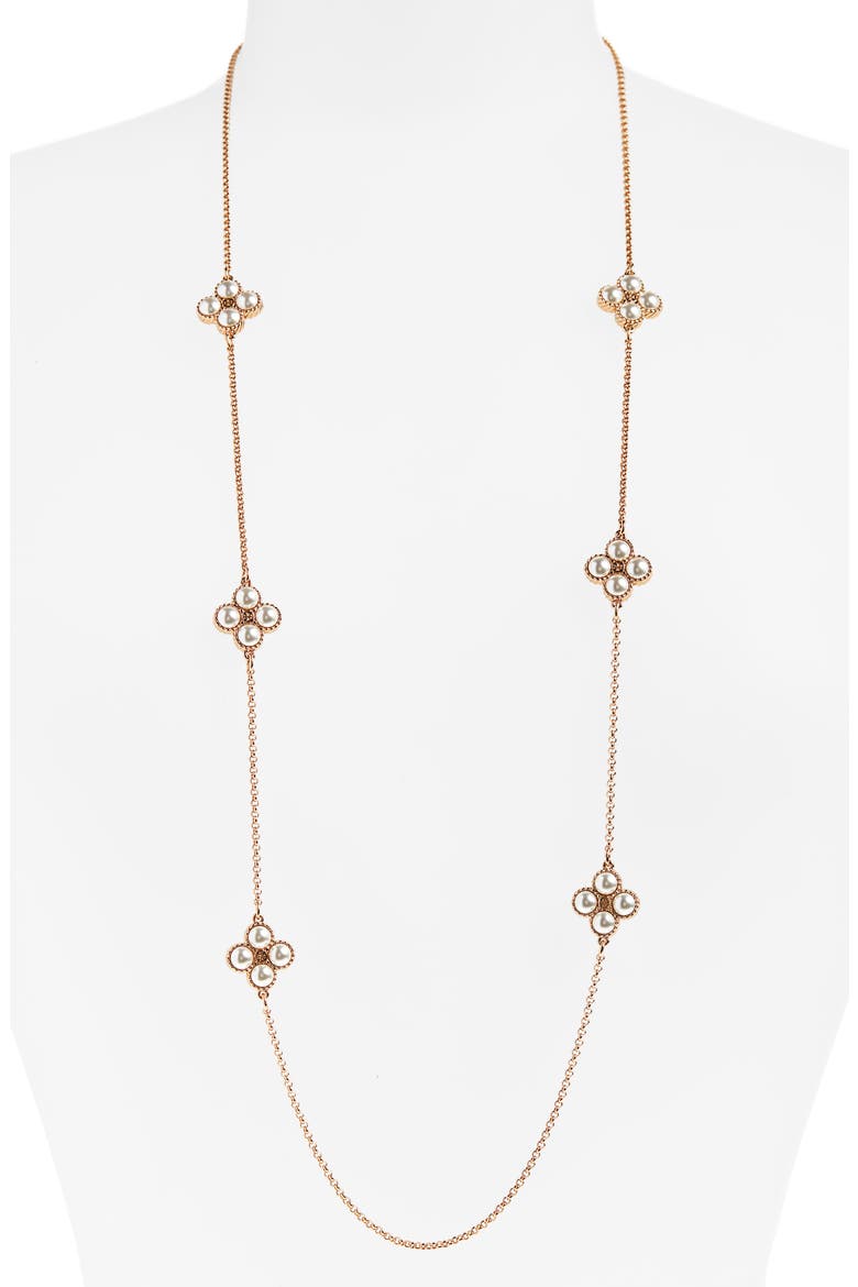 Rope Clover Station Necklace, Main, color, CREAM/ TORY GOLD