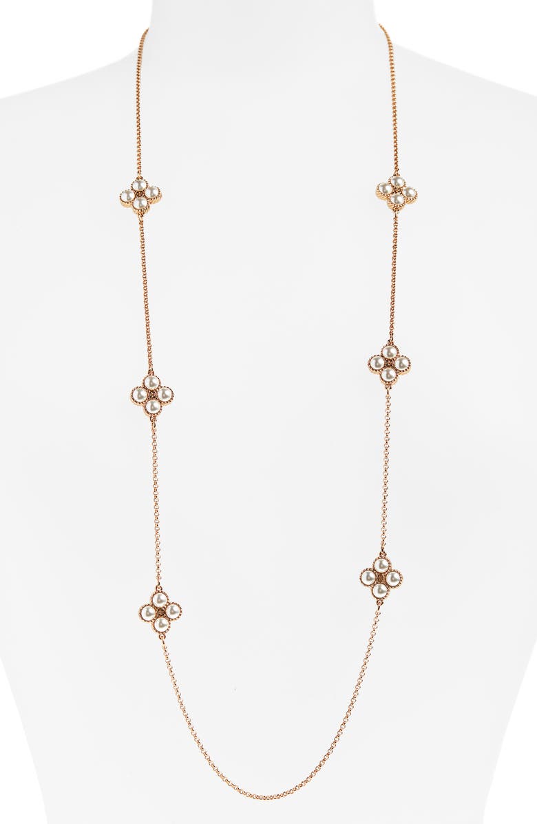 Tory Burch Rope Clover Station Necklace, Main, color,