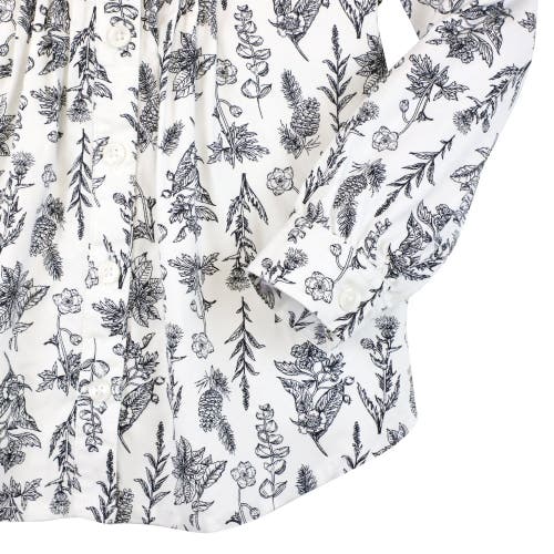 Hope & Henry Girls' Organic Pintuck Button Down Blouse, Kids In Black Winter Botanical