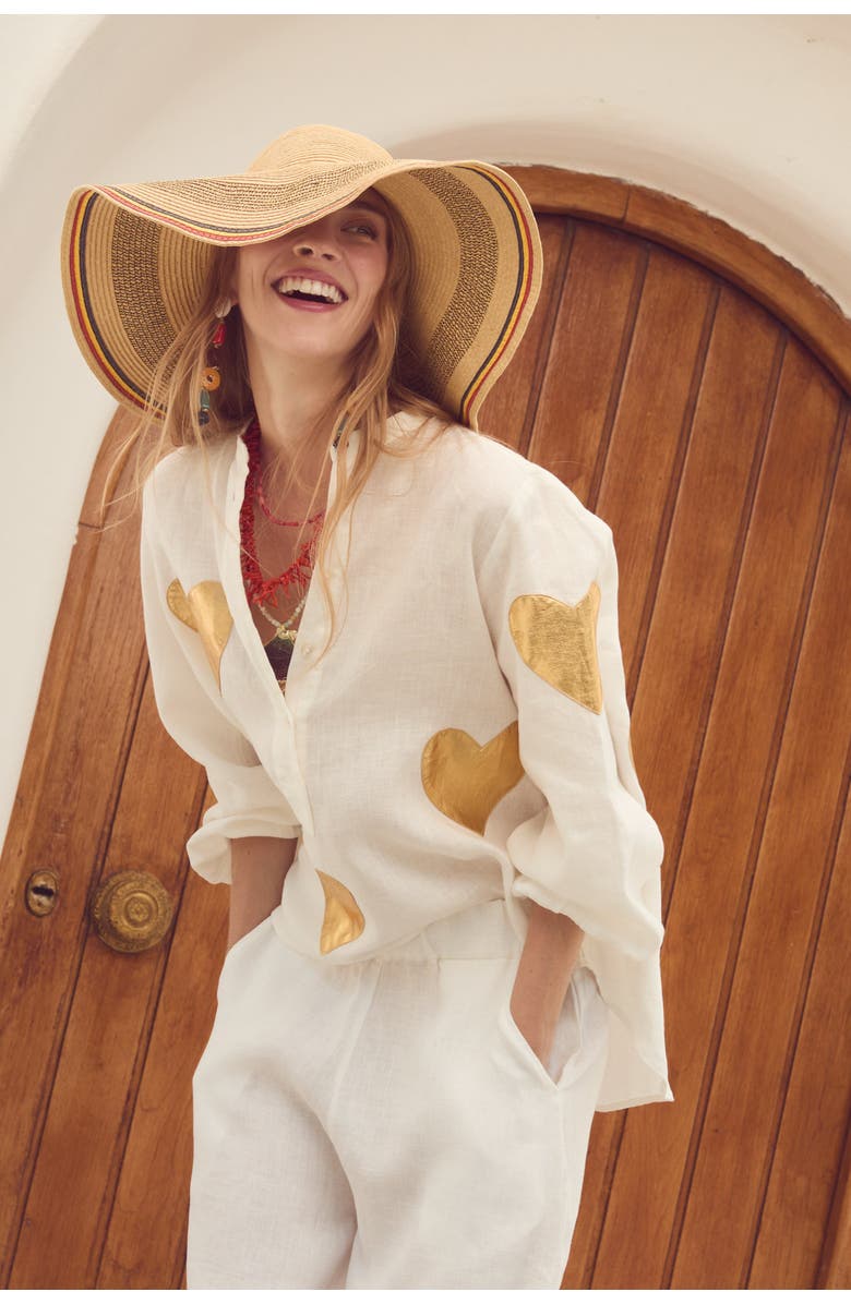 LANHTROPY Cupid Linen Shirt, Alternate, color, Off-White With Gold Hearts