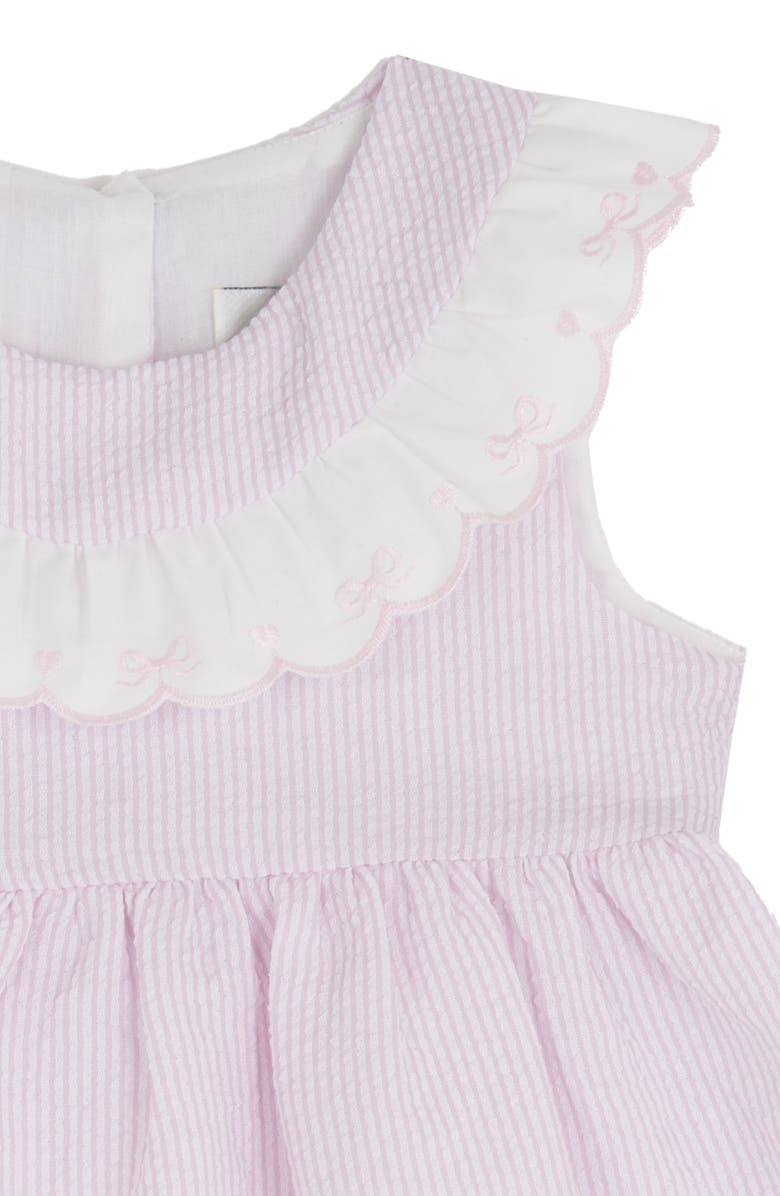 Rare Editions Dainty Bows Scallop Collar Seersucker Dress & Bloomers Set, Alternate, color, Pink