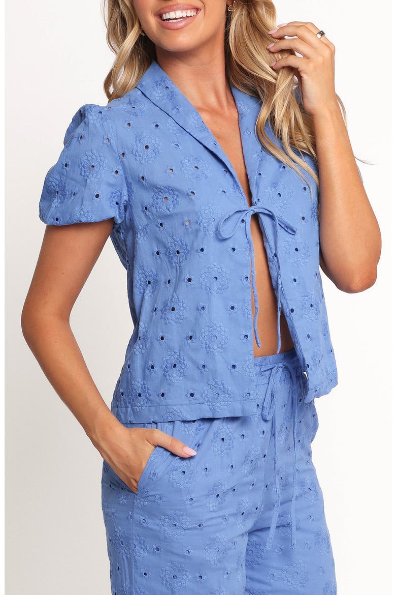Ksenia Eyelet Embroidered Tie Front Cotton Top, Alternate, color, COBALT