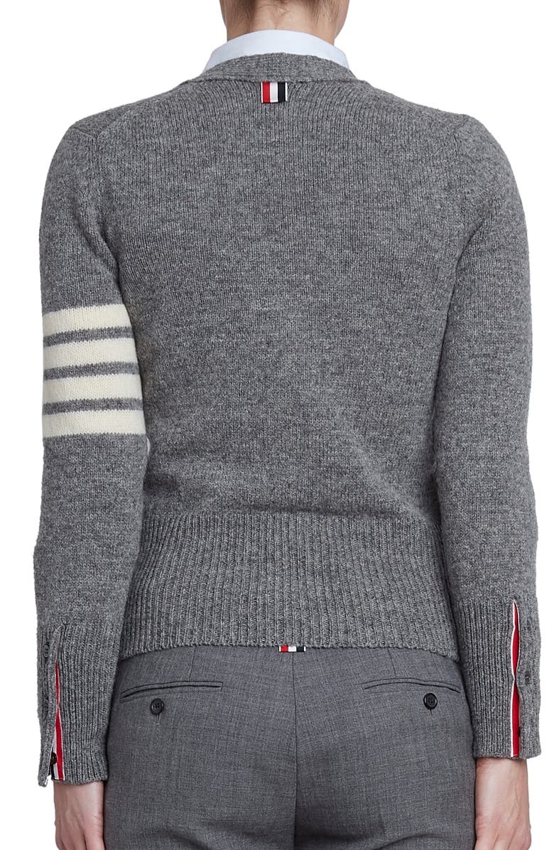 Thom Browne 4-Bar V-Neck Wool Cardigan, Alternate, color,