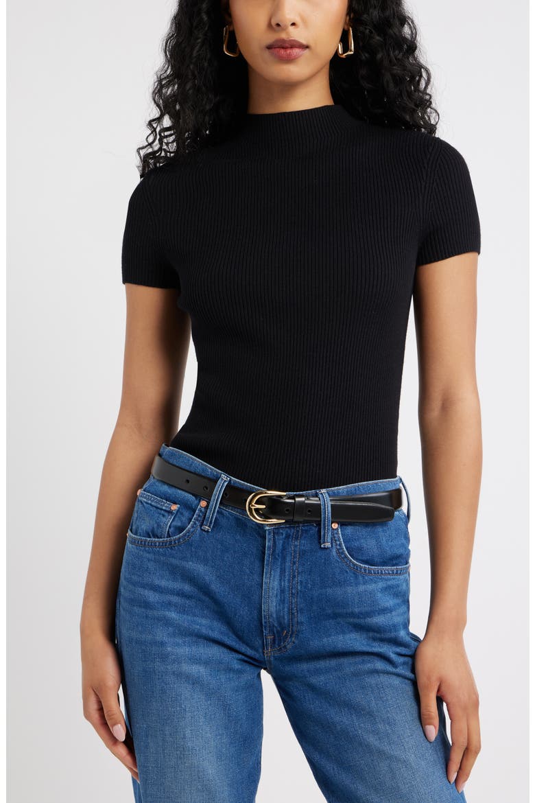 Rib Knit Mock Neck Sweater, Main, color, BLACK