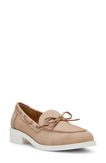 Dolce Vita Dv By Lagoon Block Heel Boat Shoe Loafer In Camel