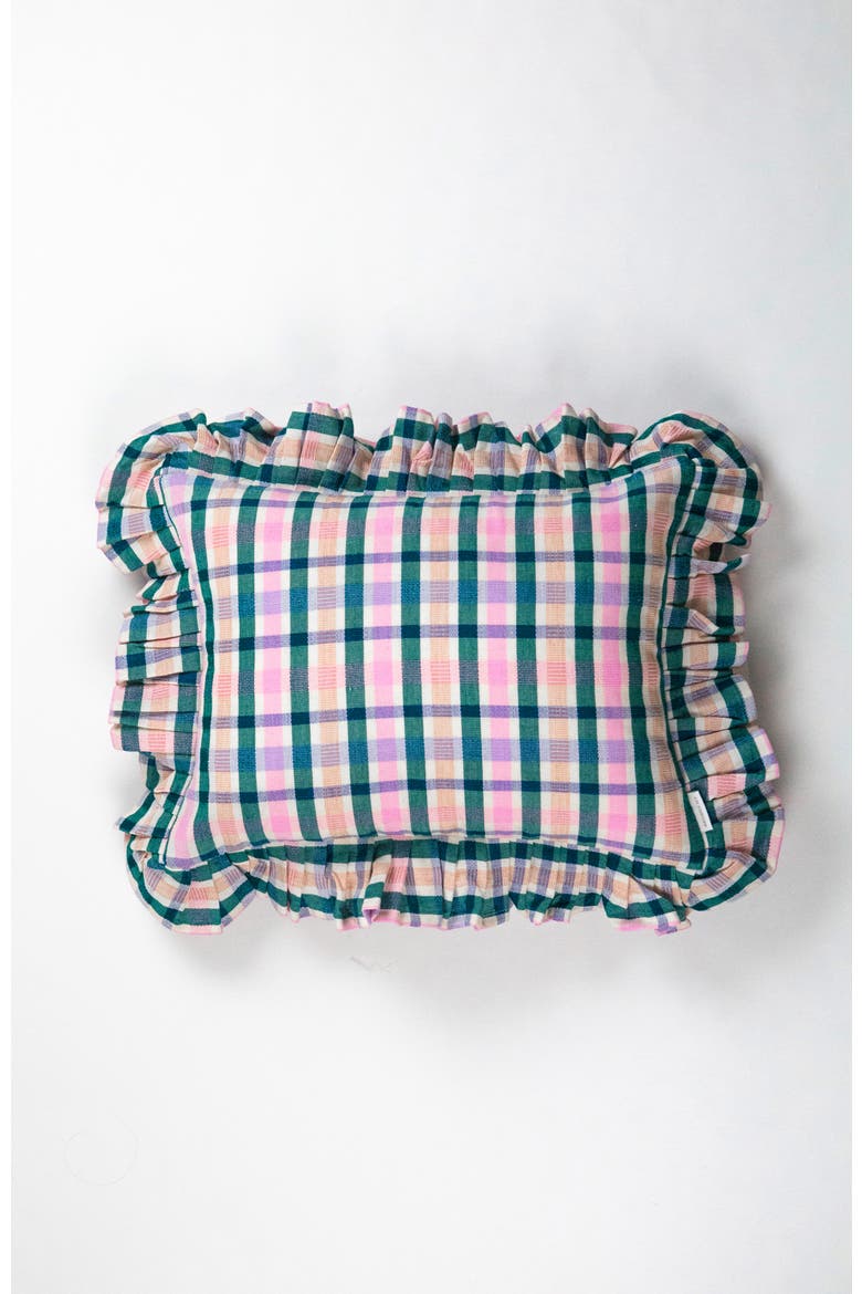 Lola Plaid Ruffle Handwoven Cotton Throw Pillow, Main, color, Multicolored