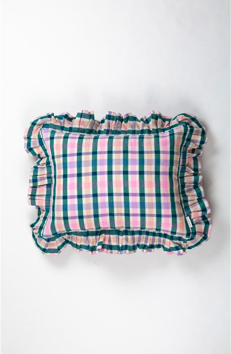 Archive New York Lola Plaid Ruffle Handwoven Cotton Throw Pillow, Main, color, Multicolored