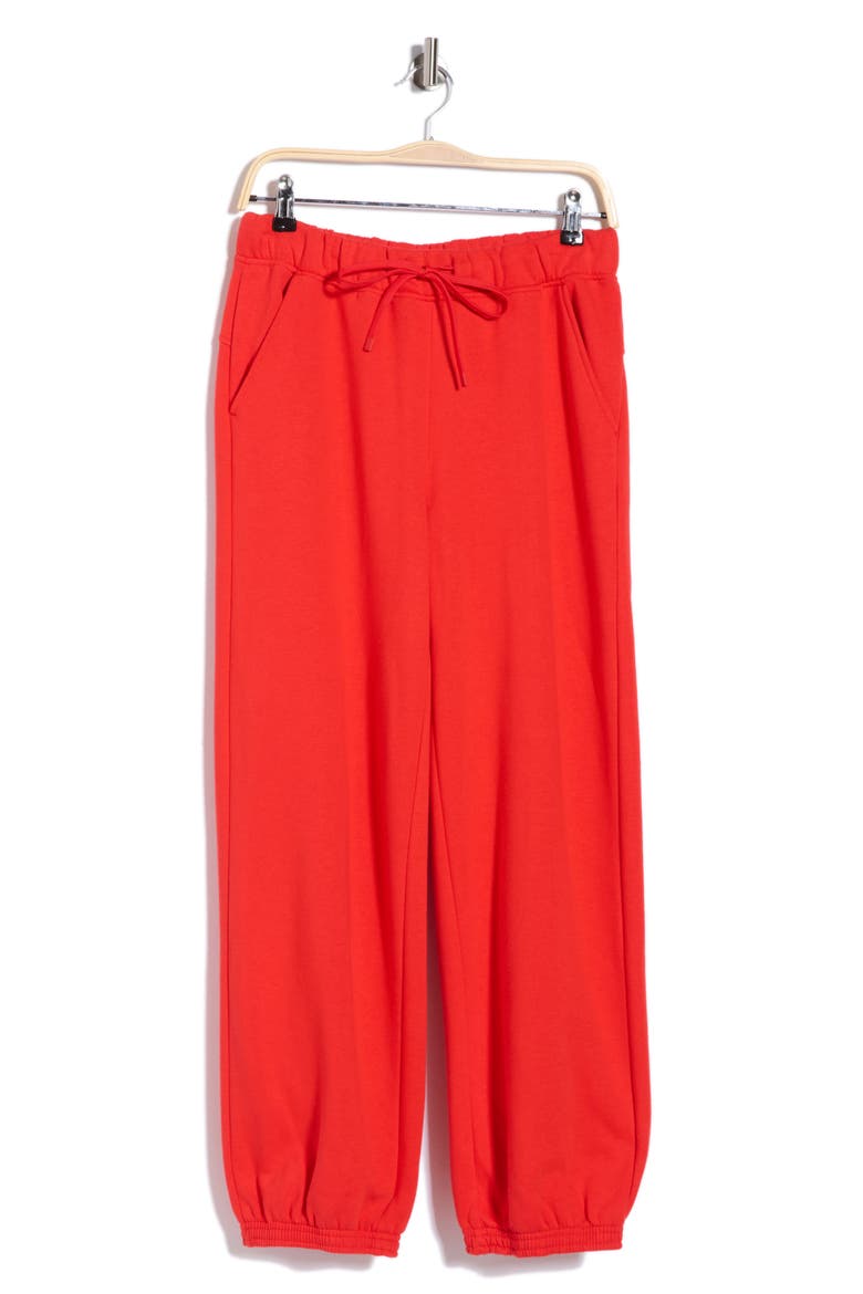 Feather Fleece Cinch Bottom Pants, Alternate, color, RED SCARLET