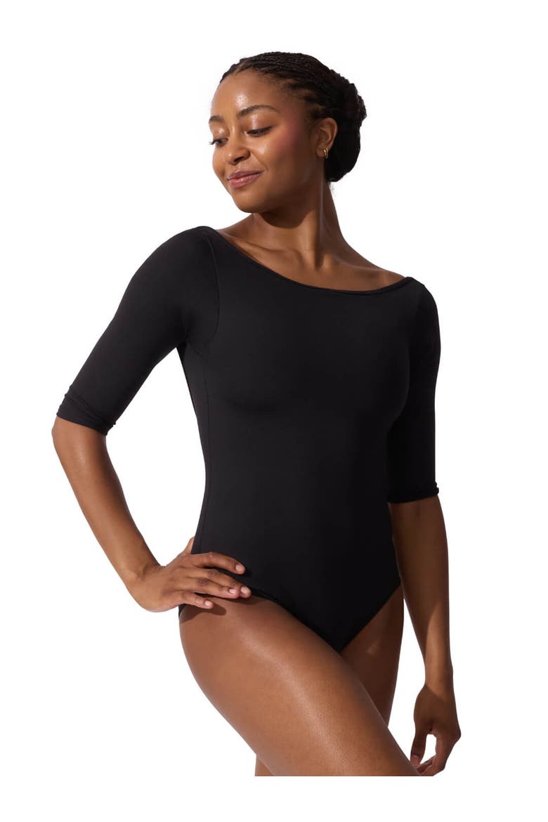 Boatneck 3/4 Sleeve Leotard, Main, color, black
