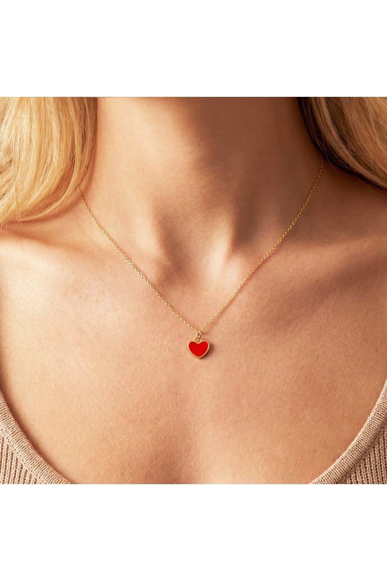 Mini Coral Single Heart Necklace, Alternate, color, Coral