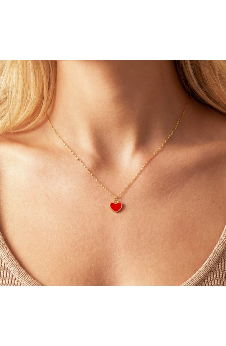 The Lovery Fine Jewelry Mini Coral Single Heart Necklace, Alternate, color, Coral