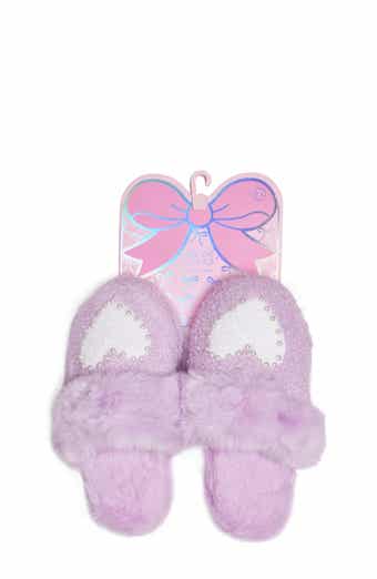 OMG Accessories Kids' Faux Pearl Heart Faux Fur Slipper