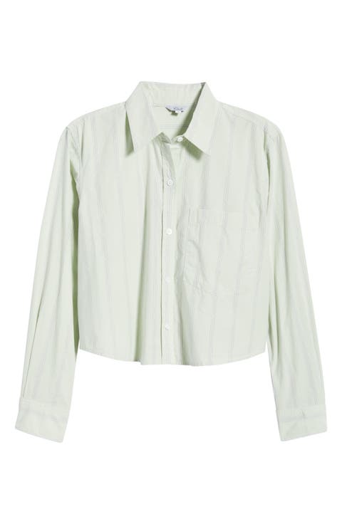 Ramy Stripe Cotton Crop Button-Up Shirt