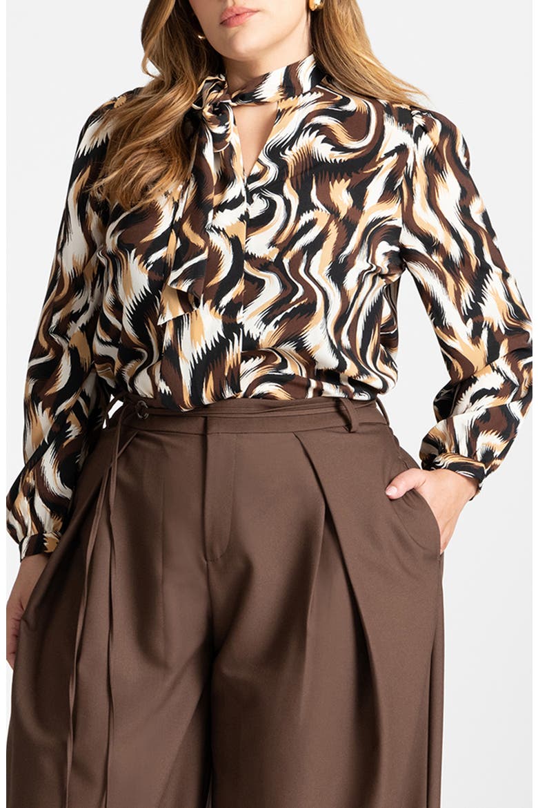 Print Tie Neck Top, Main, color, TIGER SWIRL