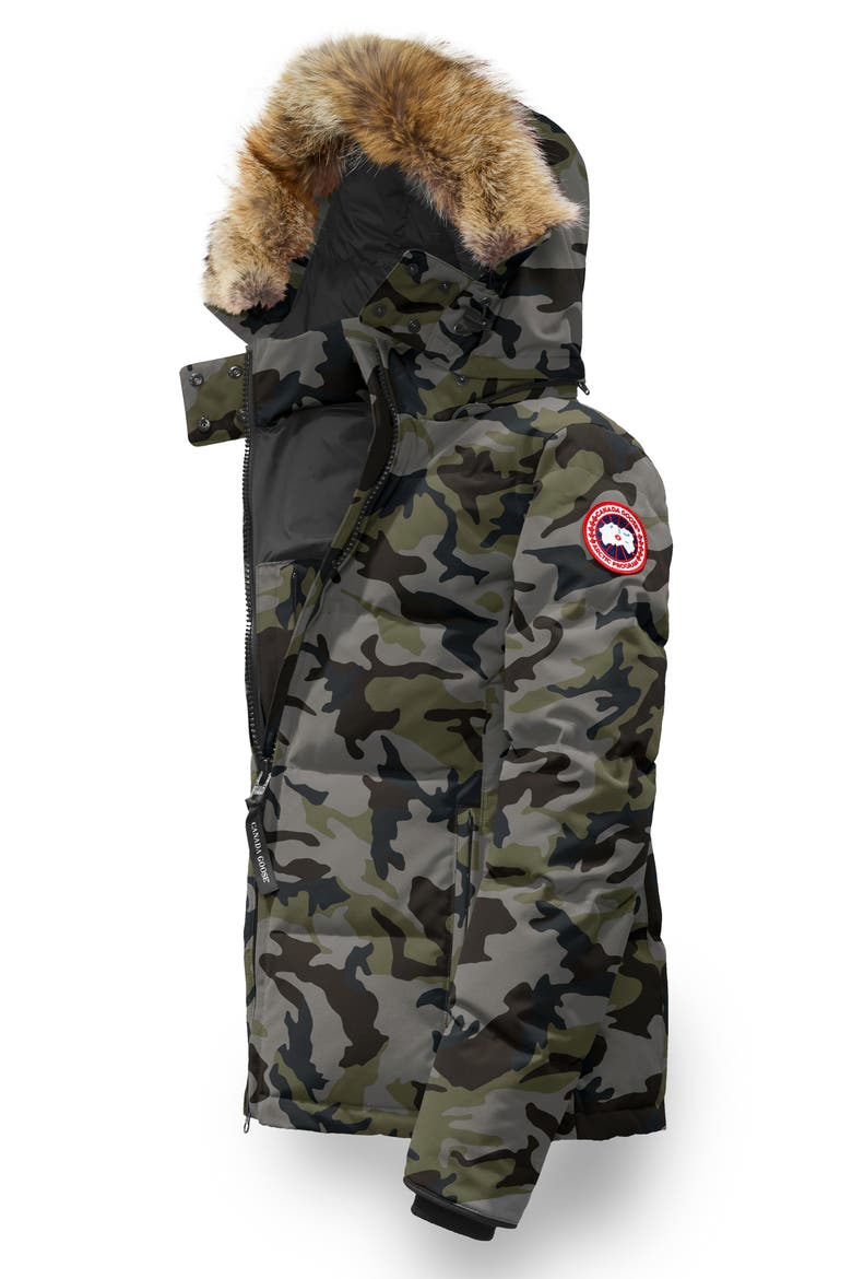 'Chelsea' Slim Fit Down Parka with Genuine Coyote Fur Trim, Alternate, color, CLASSIC CAMO COASTAL GREY