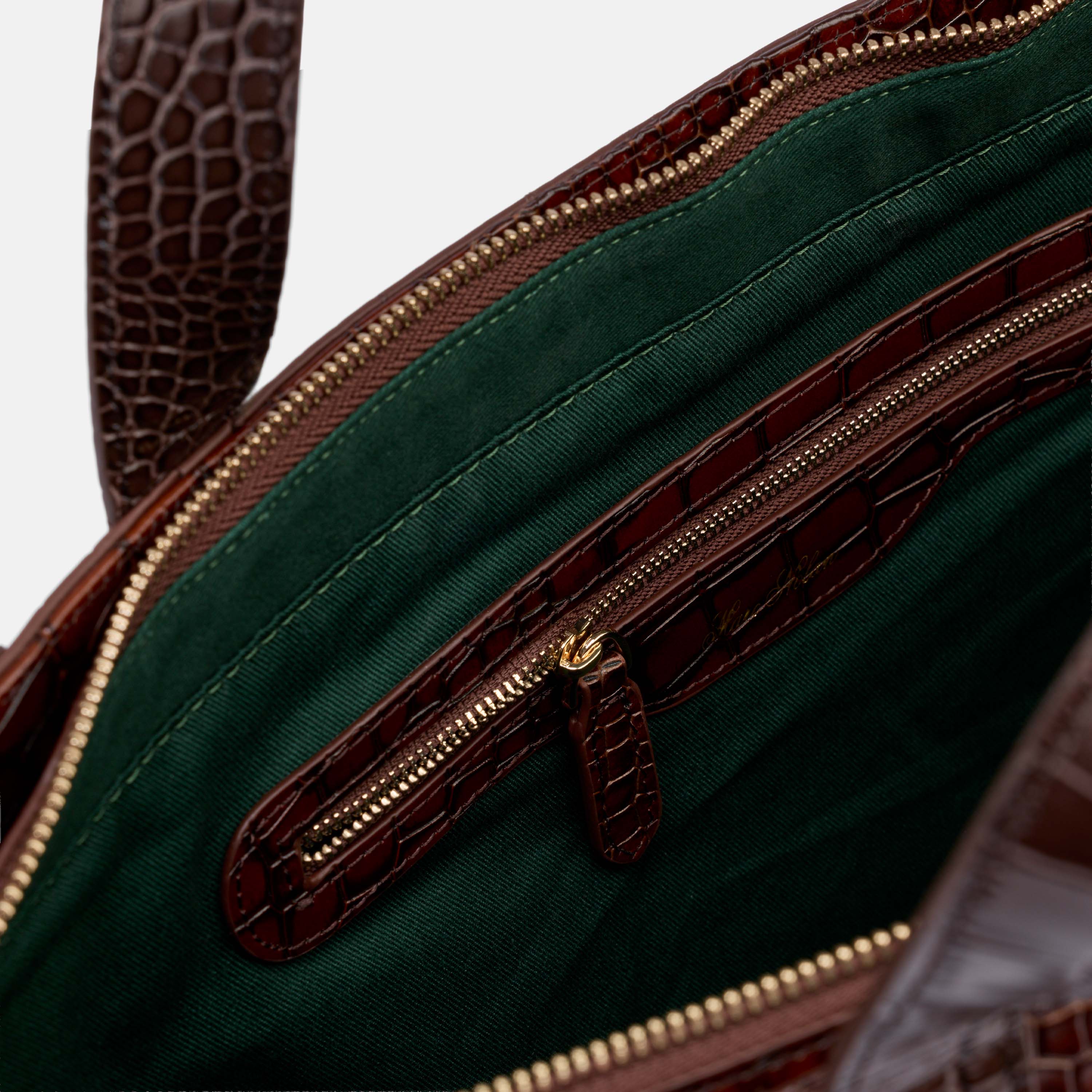 Croc-embossed Leather Tote, Alternate, color, Brown Crocskin