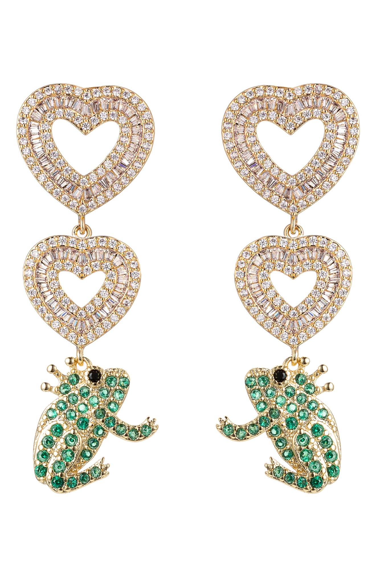 EYE CANDY LOS ANGELES Pavé Cubic Zirconia Heart & Frog Prince Drop Earrings